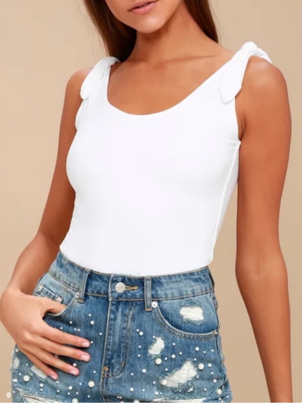 Lulu's White Tie-Strap Ribbed Tank